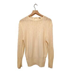 Albee Vintage Ivory Crew Neck Beaded Knitted Sweater Sz L